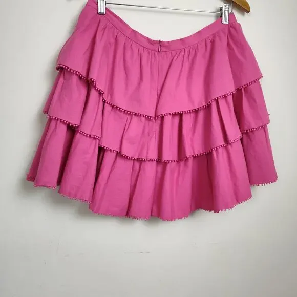 Showpo Women's Tiered Ruffle Skirt Sz 12 Layered Casual Mini Pink Cotton Stretch - Picture 8 of 15